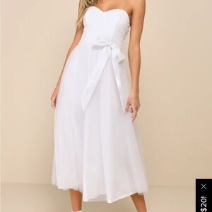 Beyond Immaculate White Sequin Embroidered Strapless Midi Dress